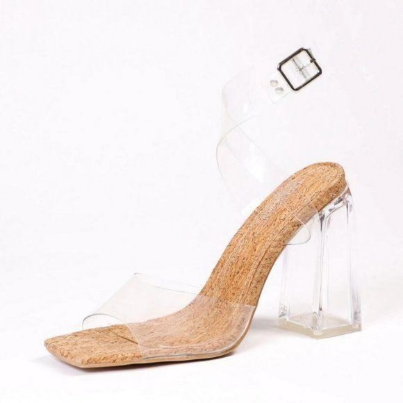Ankle Strap Clear Block Heels - Picture 4 of 5